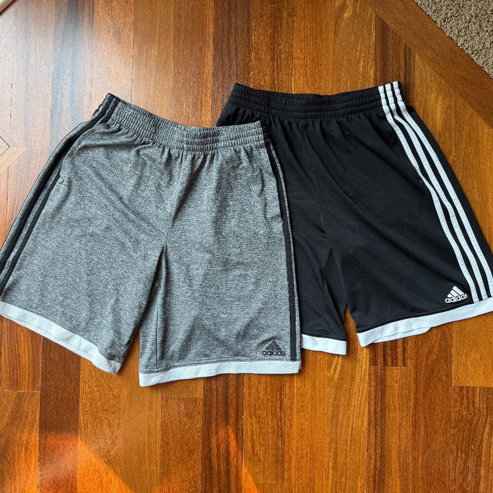 Two (2) Pairs Adidas sz 18-20 Black / Grey Athletic Shorts